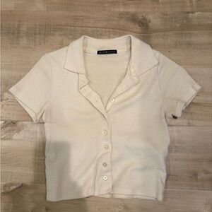 brandy melville white button up collared preppy top polo crop top shirt